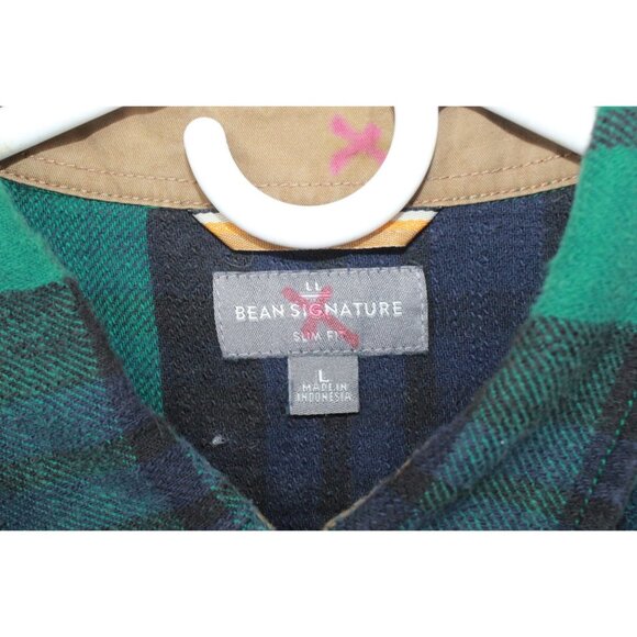 LL Bean Signature Heritage Textured Flannel Shirt Admiral Navy Size L - Picture 7 of 12